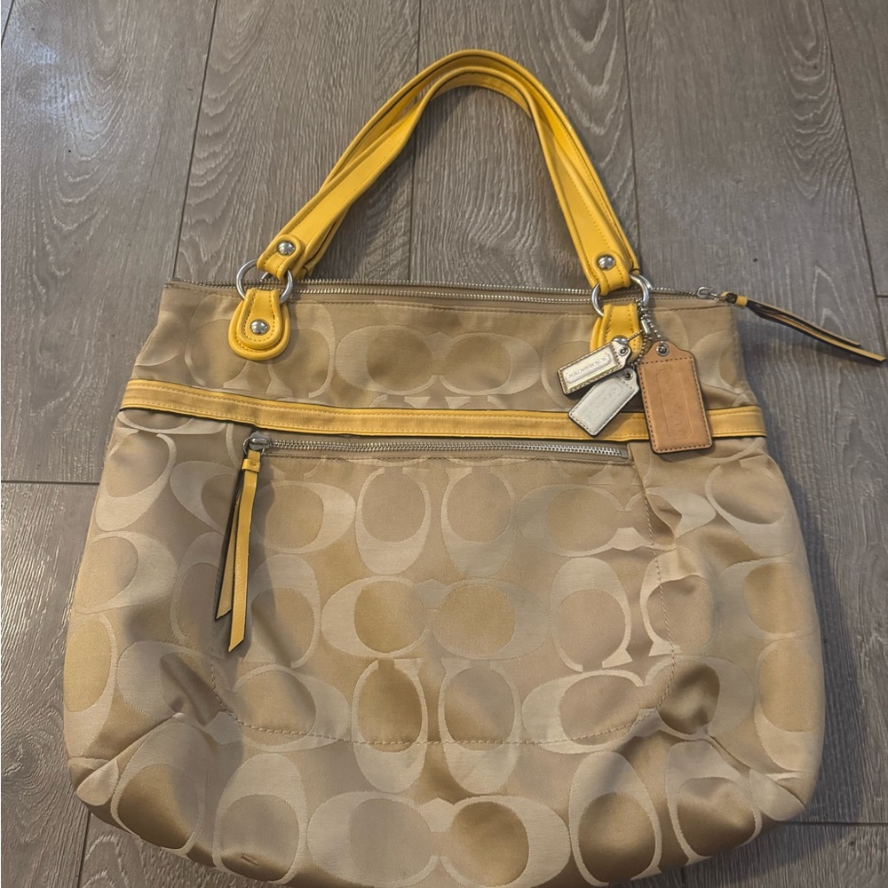 Coach Stylish Tan and Yellow Women's Bag